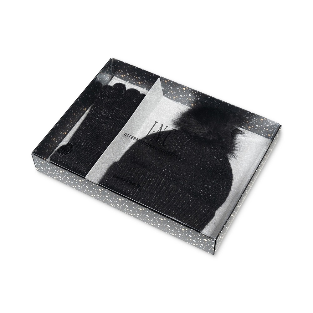 INC Glitter Beanie & Glove Set,‎ Created for Macy's - Black